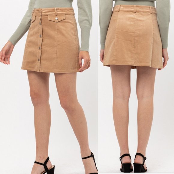 Boho Corduroy Button-Down Mini Skirt {Montrez}